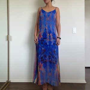 Lulu's Flying Watercolors Royal Blue Print Maxi Dress Size Small